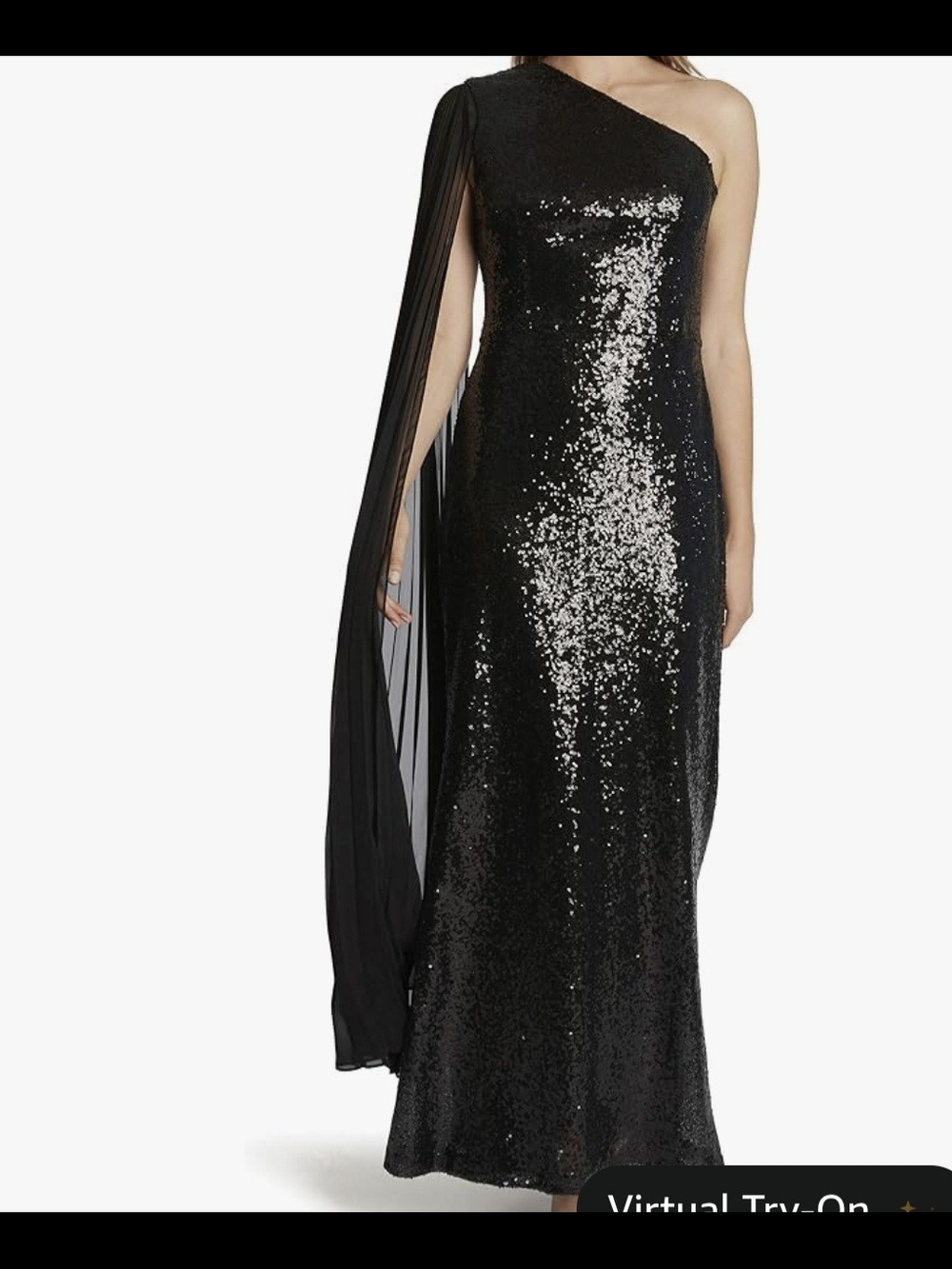 Tahari ASL One-Shoulder Black Sequin Evening Gown